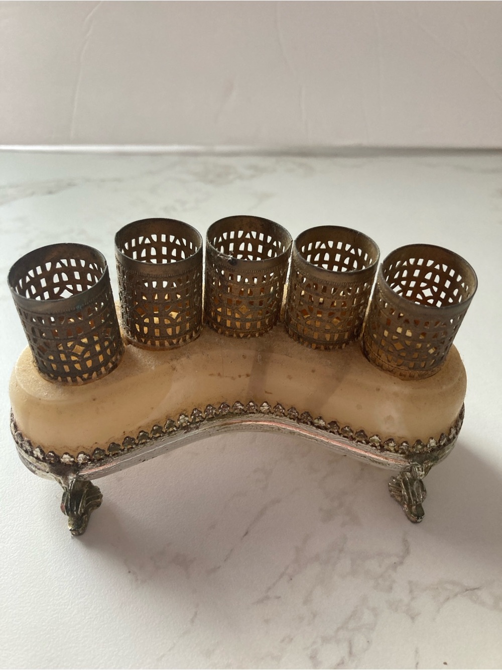 Vintage Brass and Ivory lipstick Holder Stand
